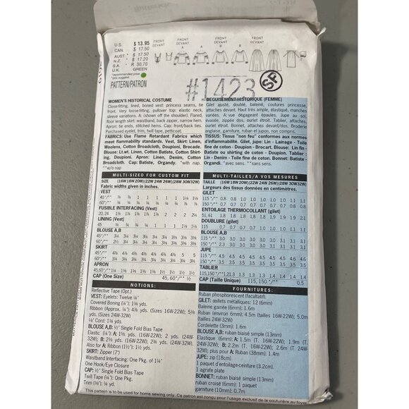 Butterick 6198 Renaissance Wench Sewing Pattern 22W-26W Making Costume UNCUT - Picture 3 of 7